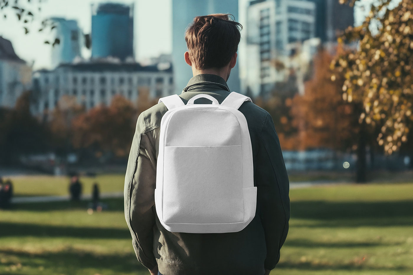 Free Backpack on Men Mockup PSD Template