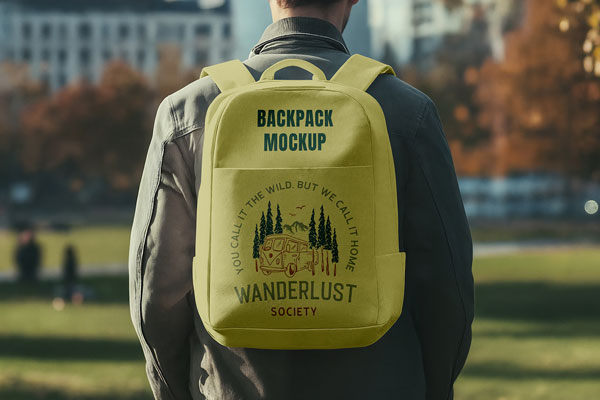 Free Backpack on Men Mockup PSD Template