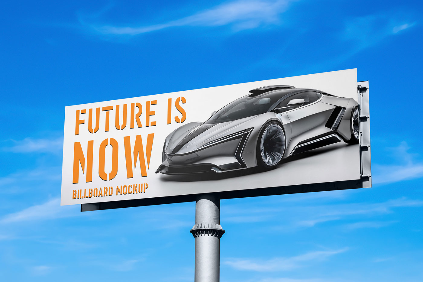 Free Big Billboard on Sky Mockup PSD Template