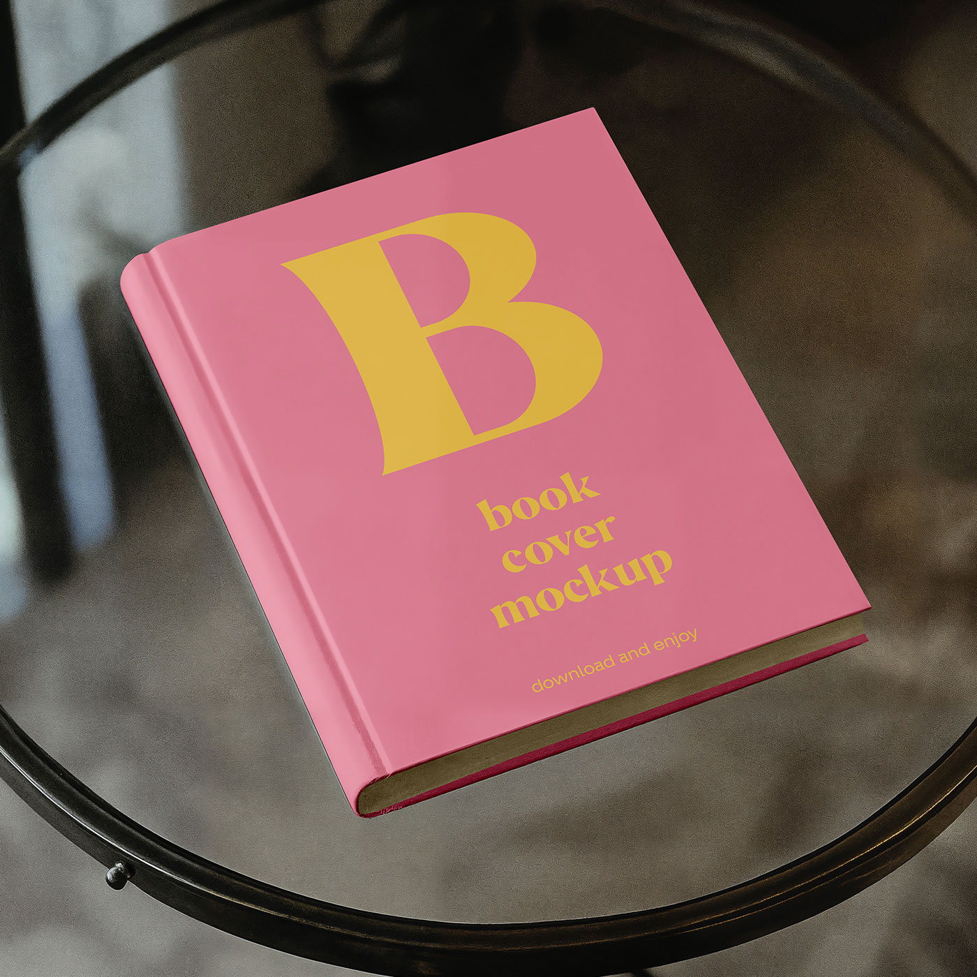 Free Book on Glass Table Mockup PSD Template