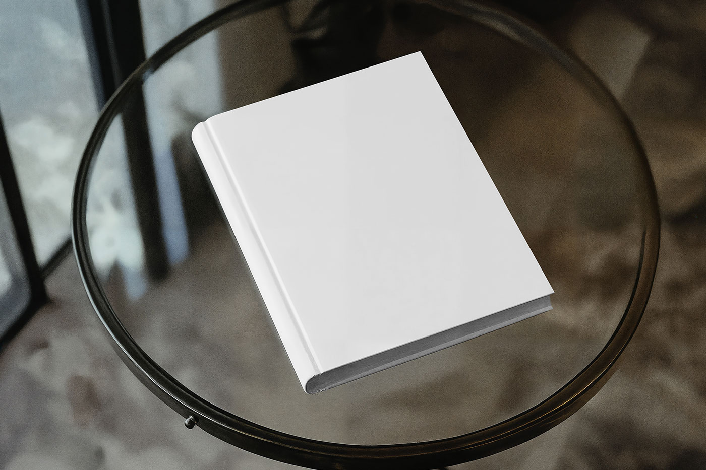 Free Book on Glass Table Mockup PSD Template