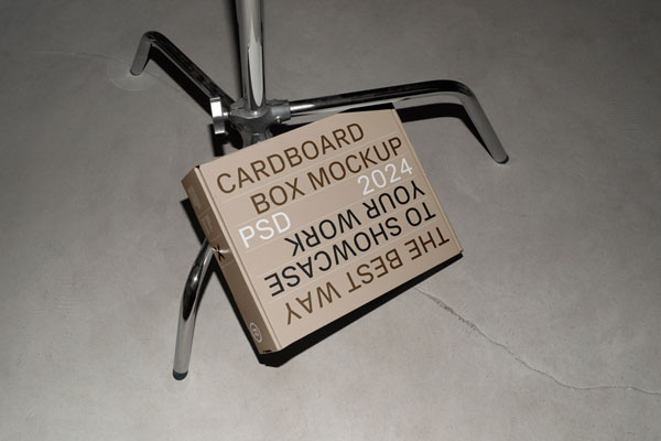 Free Cardboard Box on Tripod Mockup PSD Template