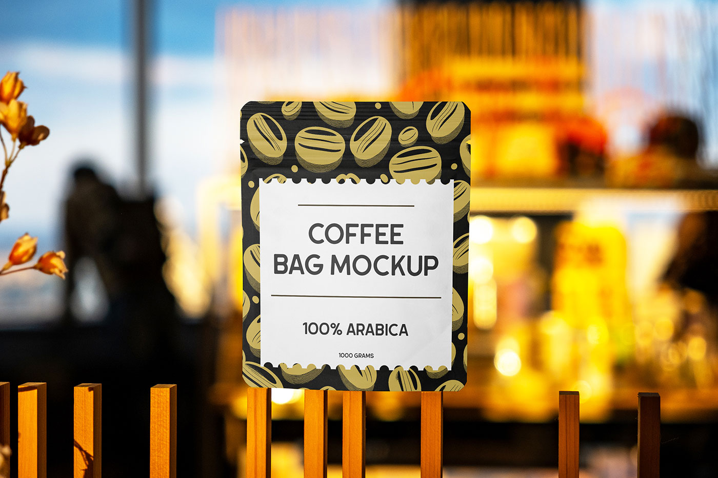 Free Coffee Bag at Sunset Mockup PSD Template