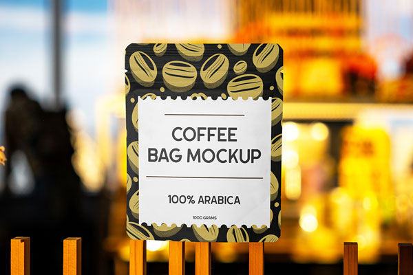 Free Coffee Bag at Sunset Mockup PSD Template