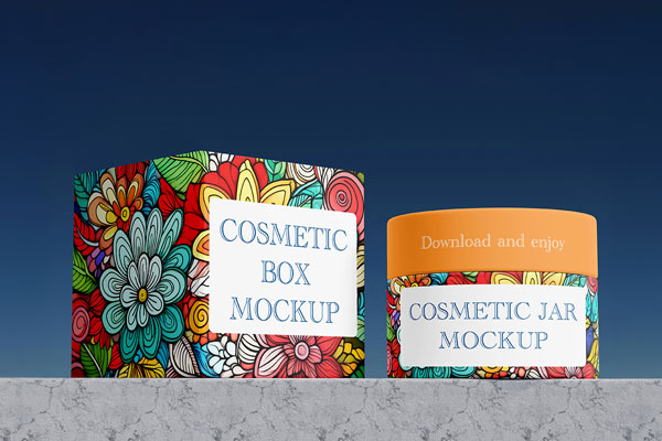 Free Cosmetic Jar With Box Mockup PSD Template