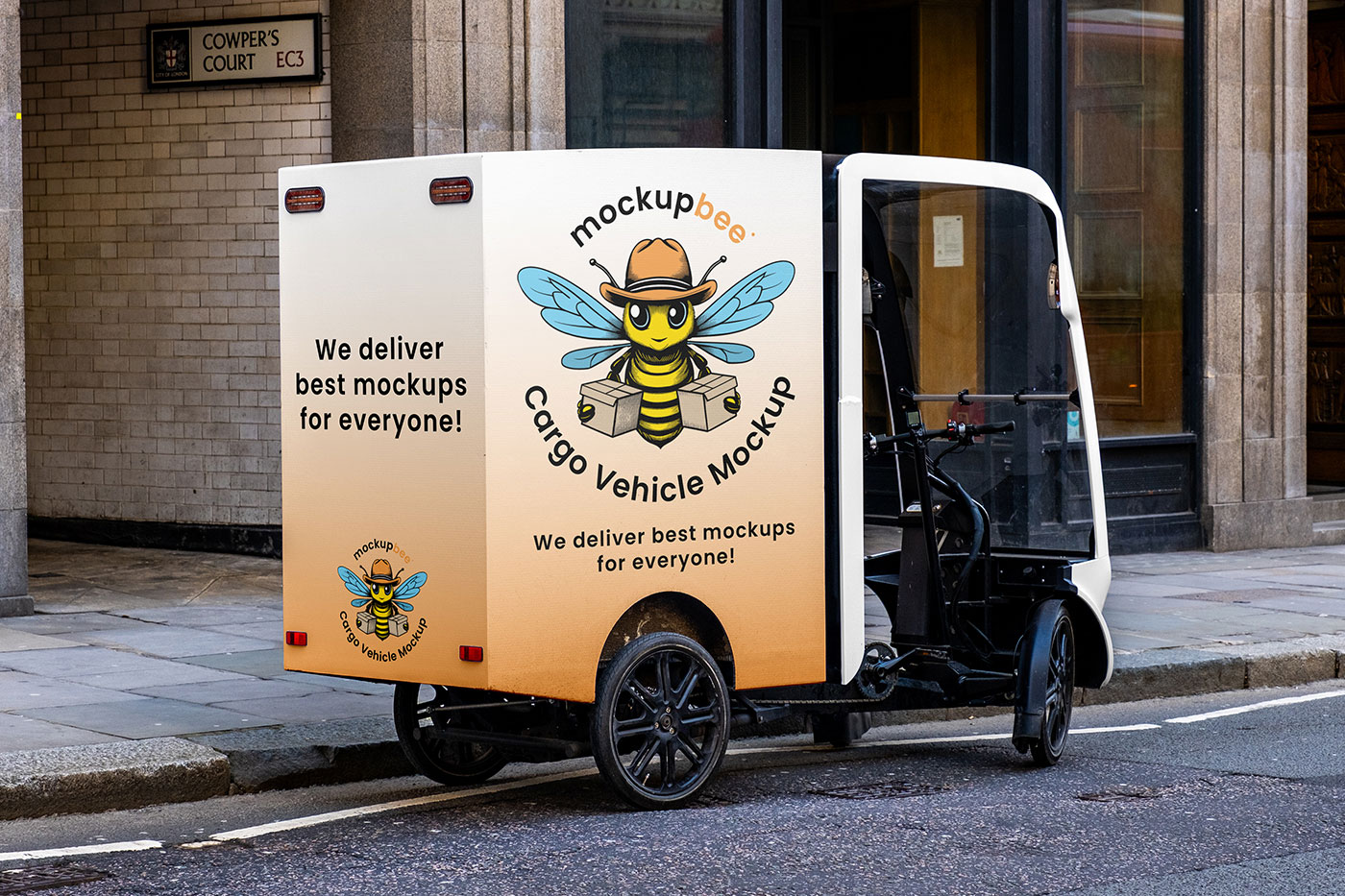 Free Courier Cargo Bicycle Mockup PSD Template