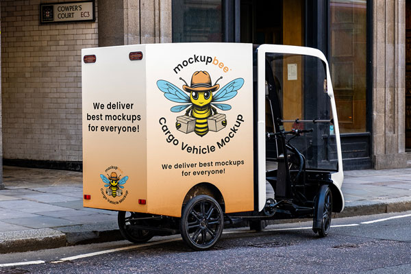 Free Courier Cargo Bicycle Mockup PSD Template