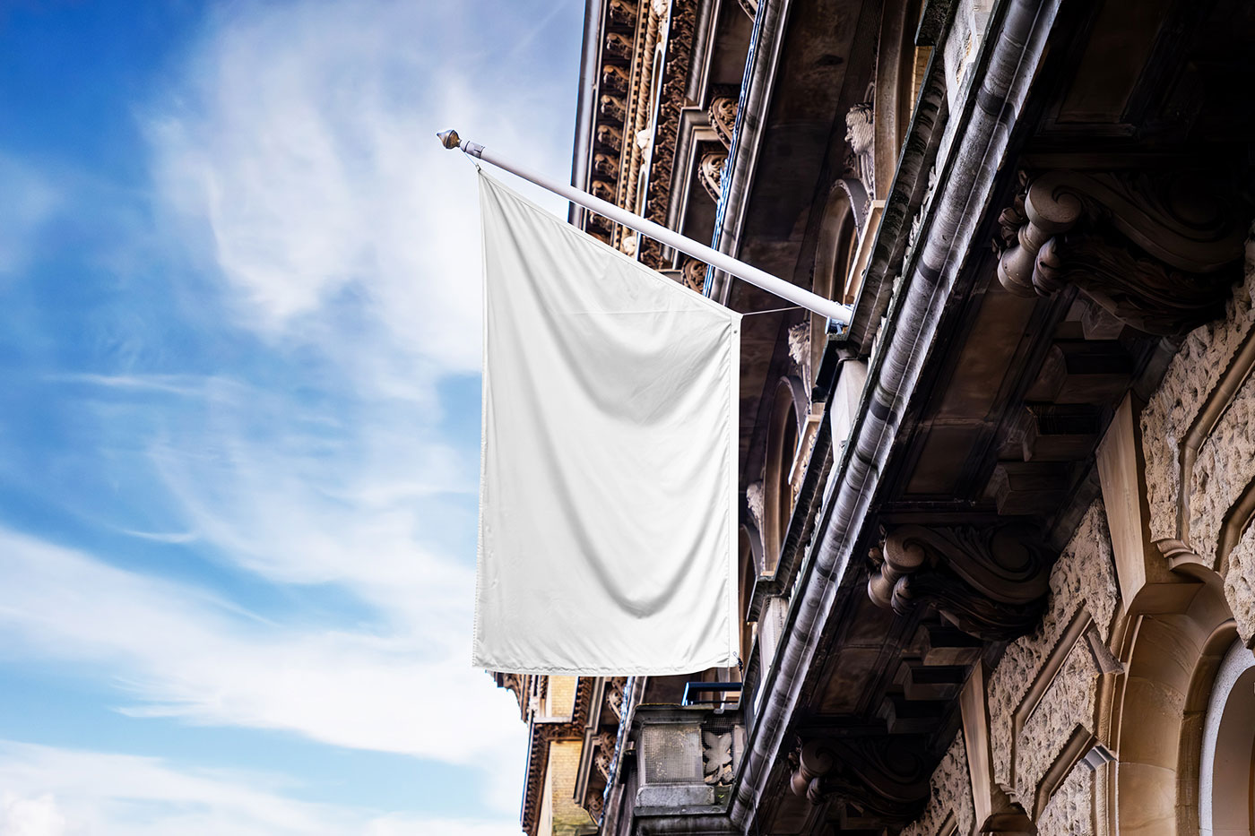 Free Flag on Old Building Mockup PSD Template