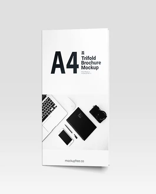 Free Folded A4 Trifold Brochure Mockup PSD Template