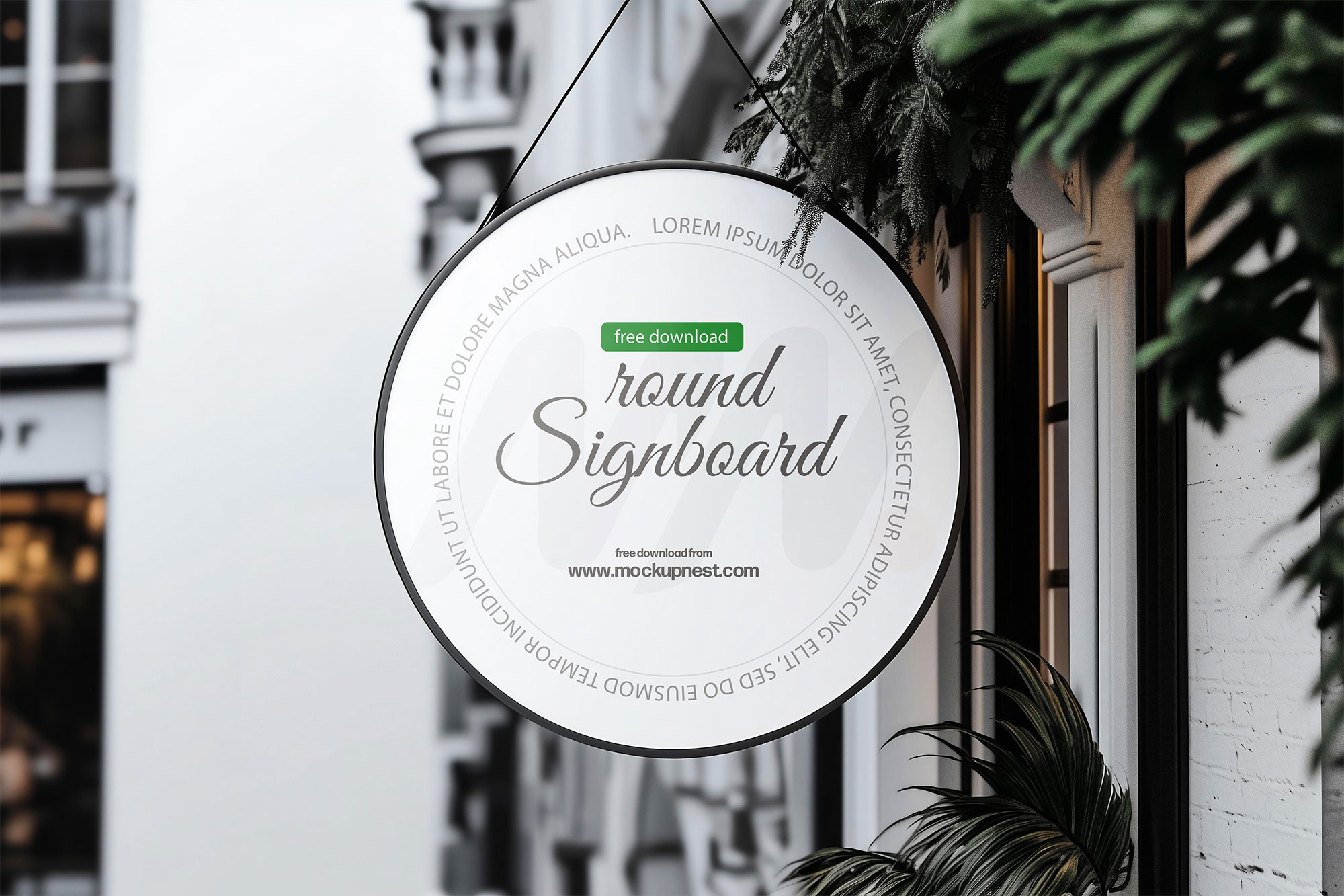 Free Hanging Round Signboard Mockup PSD Template