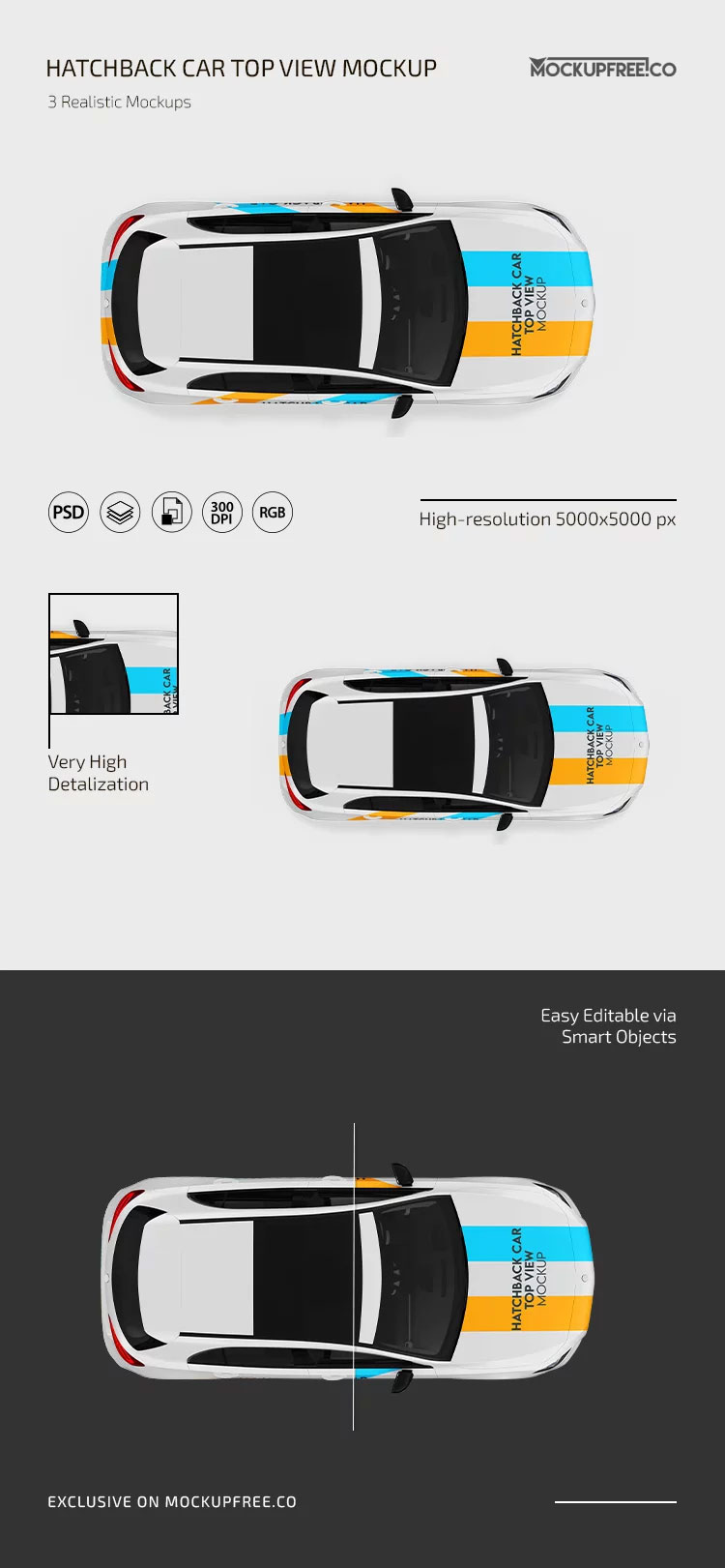 Free Hatchback Car Top View Mockup PSD Template