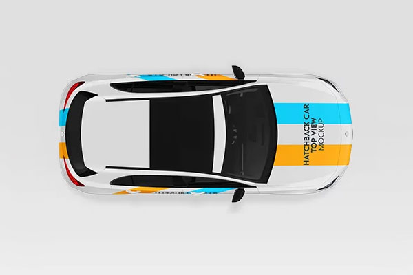 Free Hatchback Car Top View Mockup PSD Template