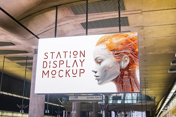 Free Huge Station Billboard Mockup PSD Template