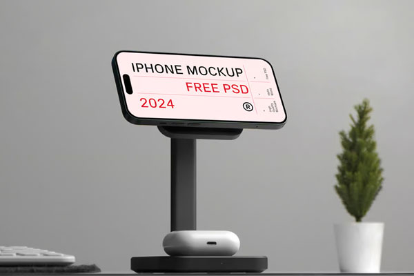 Free iPhone in Charger Mockup PSD Template
