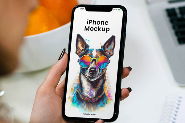 Free iPhone in Woman Hand Mockup PSD Template