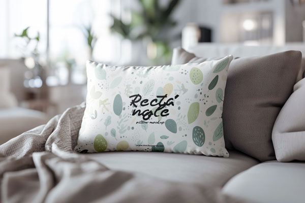 Free Rectangle Pillow Mockup on Couch PSD Template