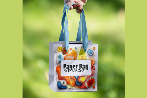 Free Small Gift Bag in Hand Mockup PSD Template