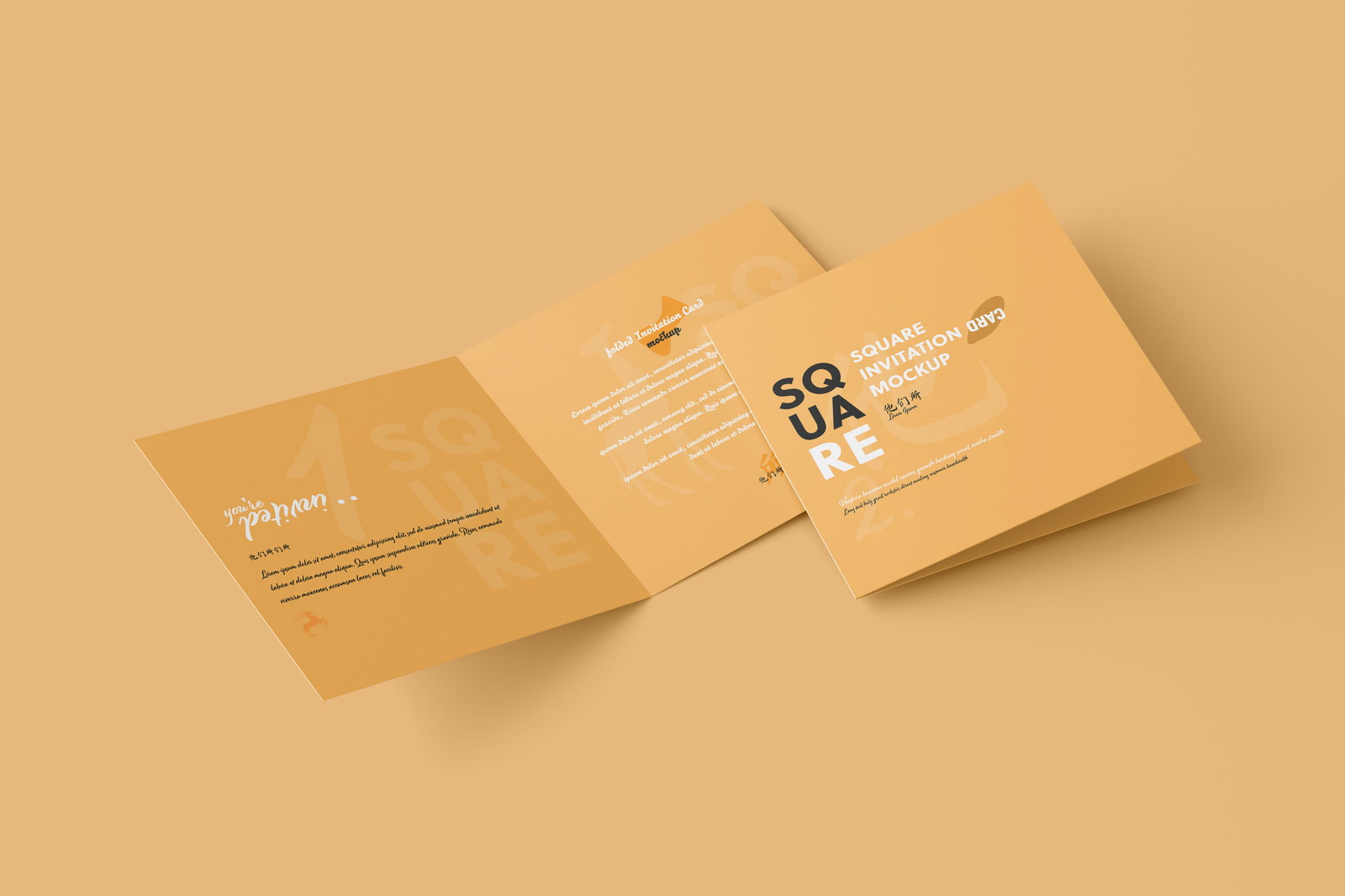 Free Square Folded Wedding Invitation Card Mockup PSD Template