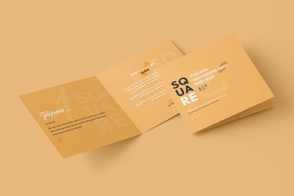 Free Square Folded Wedding Invitation Card Mockup PSD Template