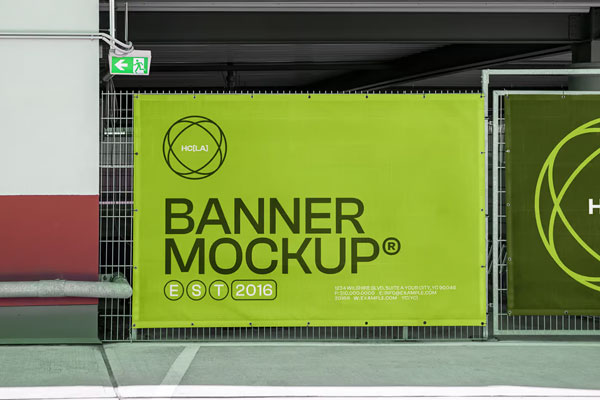 Free Urban Banners on Fence Mockup PSD Template