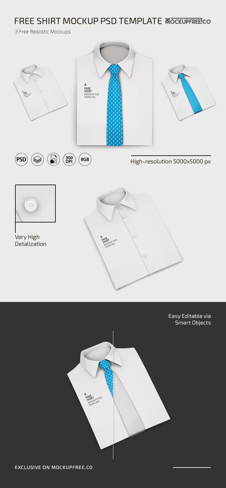Free White Shirt with Tie Mockup PSD Template