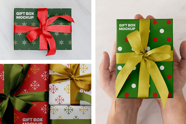 Free Xmas Gift Box Mockups PSD Template