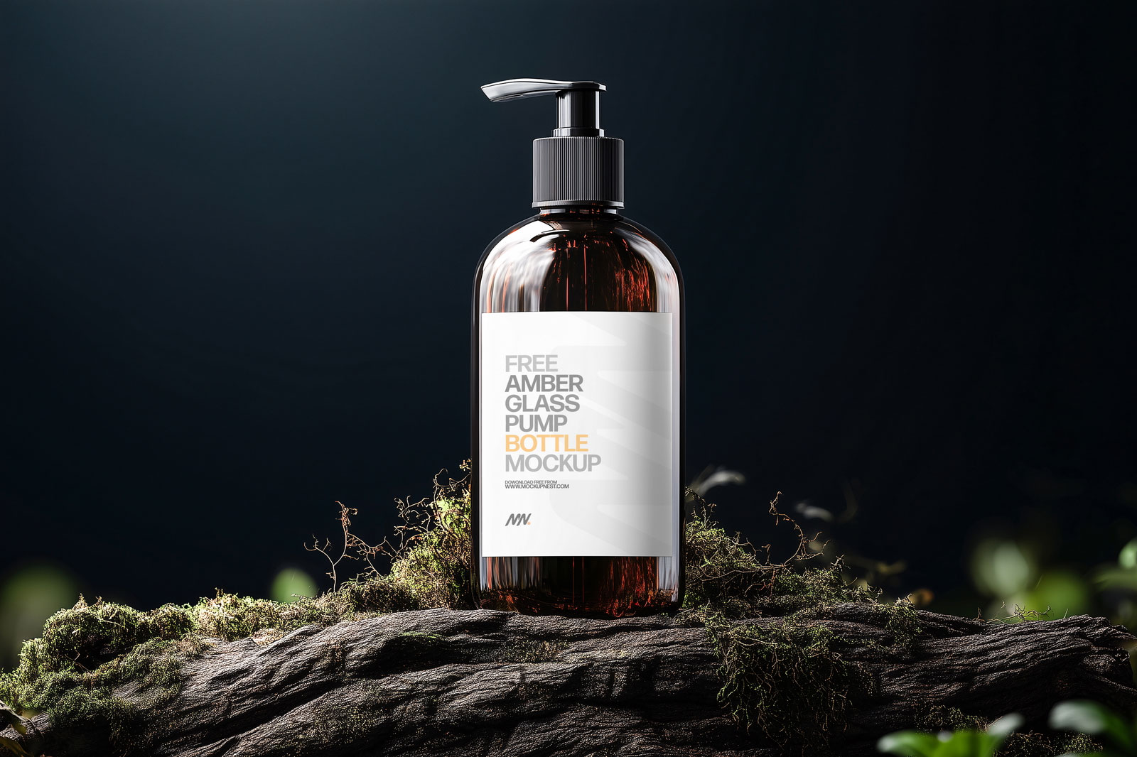 Free Amber Glass Pump Bottle Mockup PSD Template