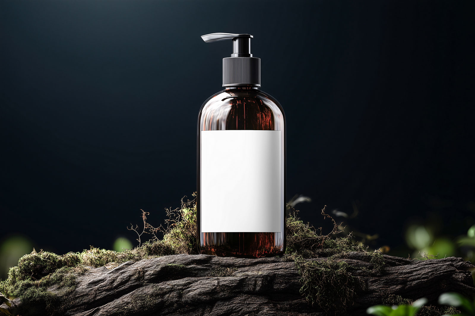 Free Amber Glass Pump Bottle Mockup PSD Template