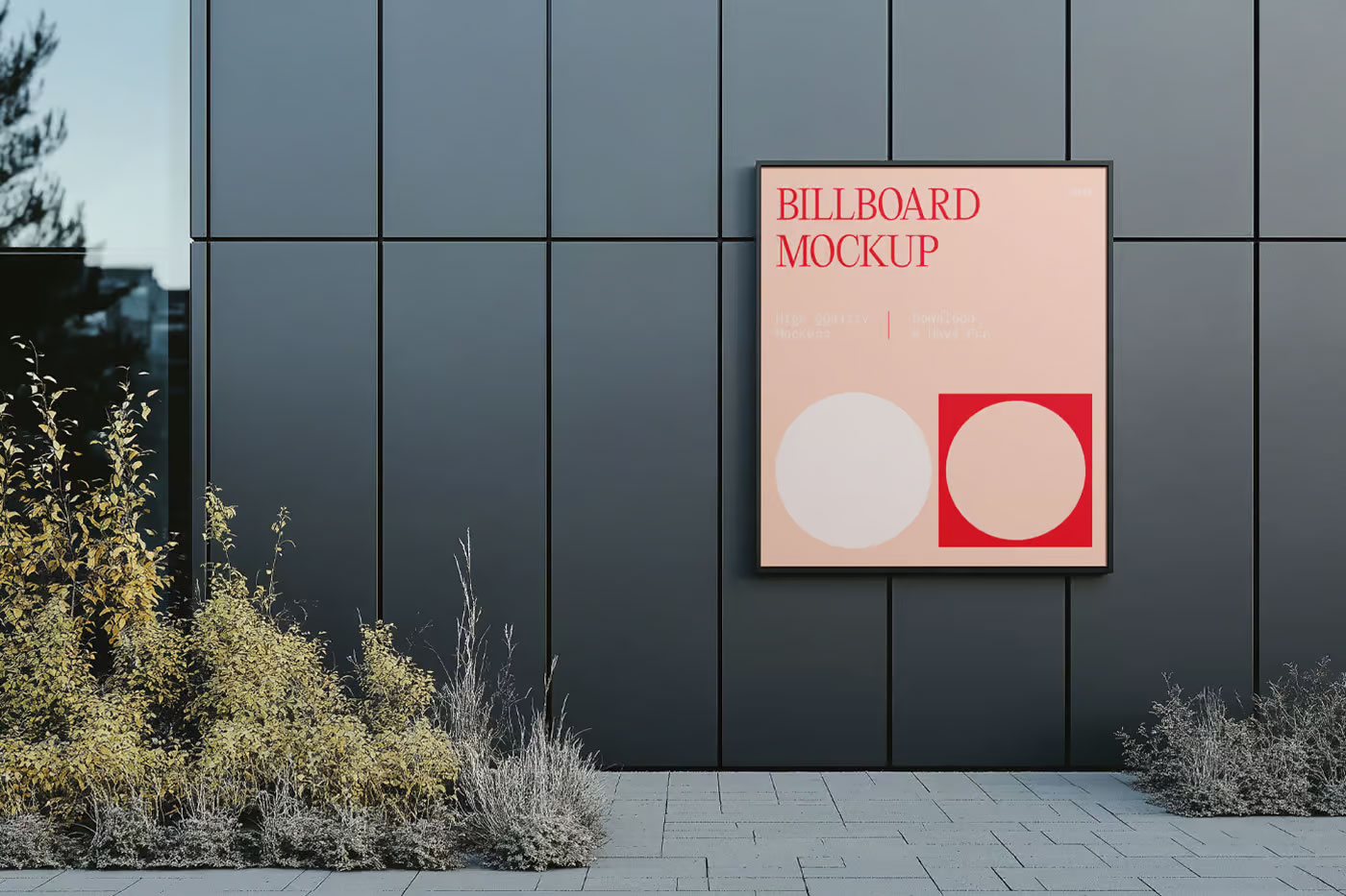 Free Billboard on Modern Dark Building Mockup PSD Template