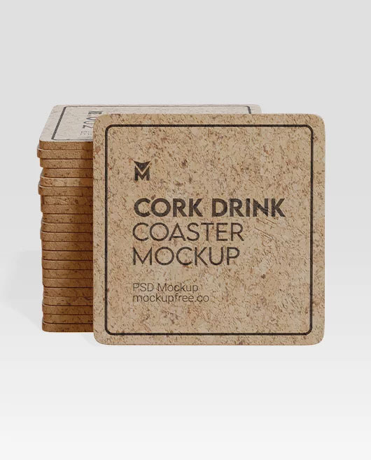 Free Cork Drink Coaster Mockups PSD Template