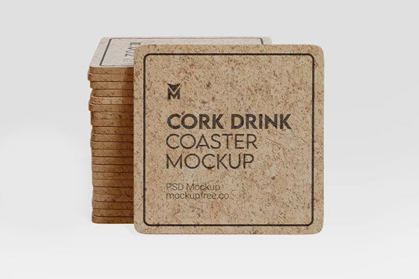 Free Cork Drink Coaster Mockups PSD Template