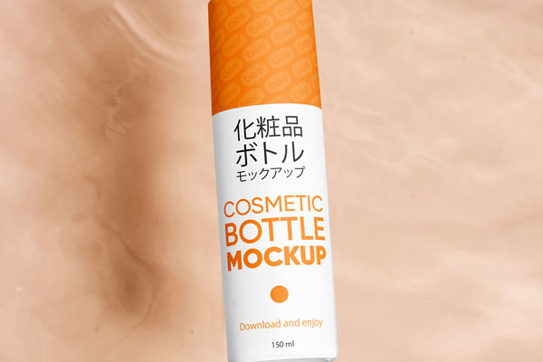 Free Cosmetic Bottle Floating in Water Mockup PSD Template