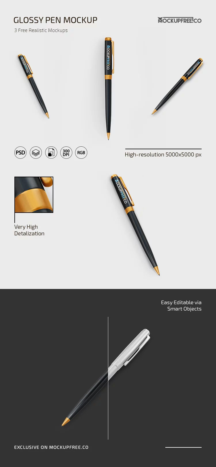 Free Glossy Pen Mockup PSD Template