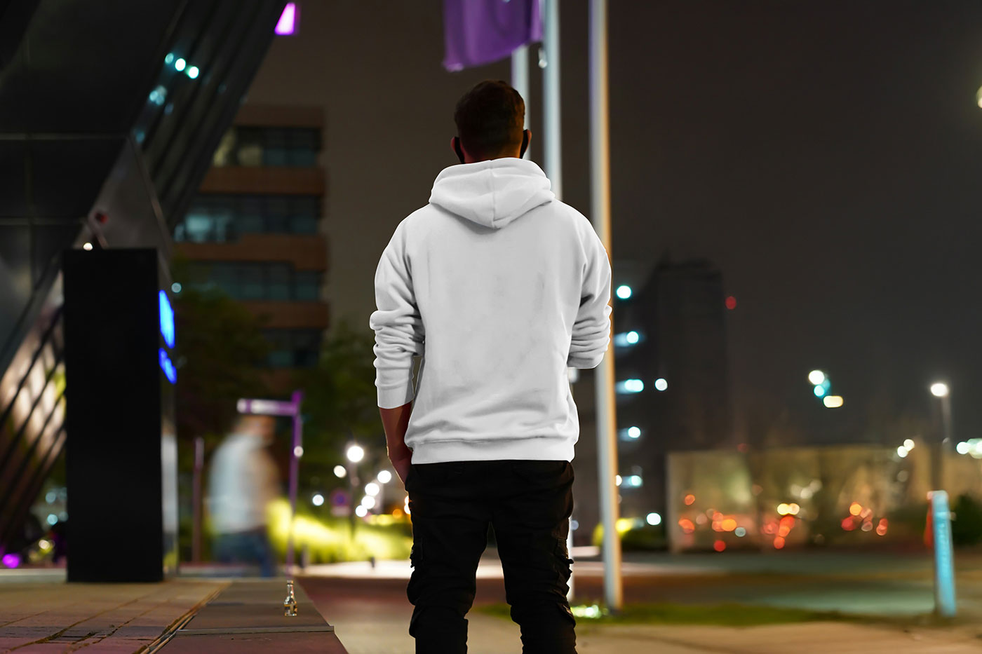 Free Hoodie in Night City Mockup PSD Template