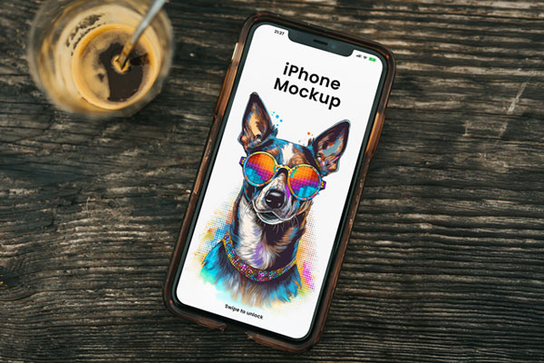 Free iPhone on Wood Mockup PSD Template