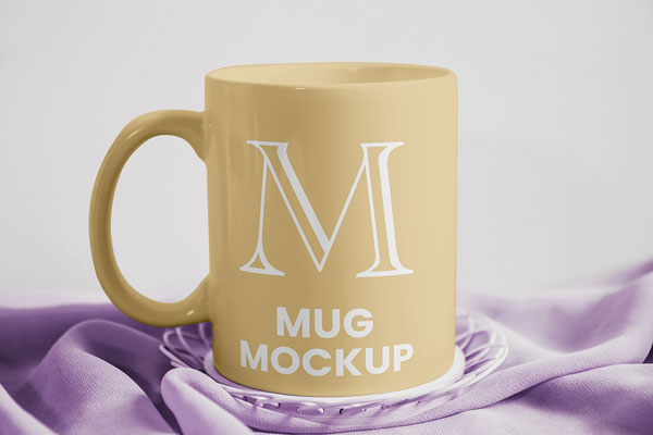 Free Mug on Tablecloth Mockup PSD Template