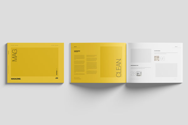 Free Open A4 Landscape Magazine Mockup with Top View Cover PSD Template