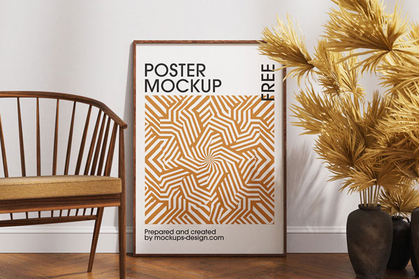 Free Poster Frame on the Floor Mockup PSD Template