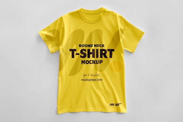 Free Round Neck T-shirt Mockup on Floor PSD Template