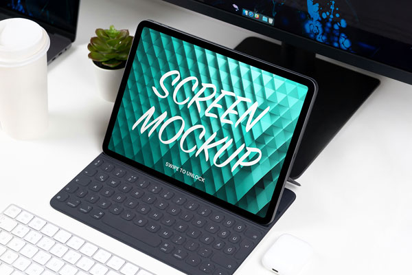 Free Tablet on Desk Mockup PSD Template