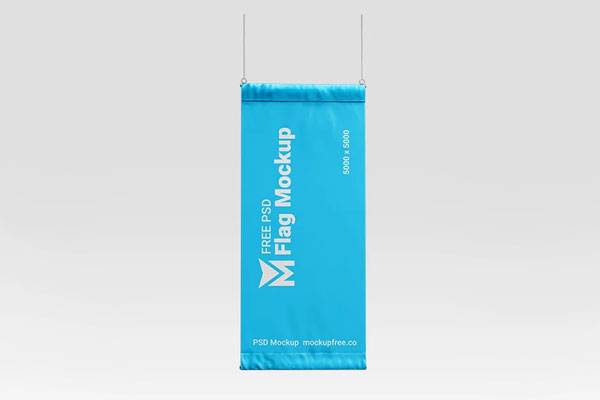 Free Vertical Blue Flag Mockup PSD Template