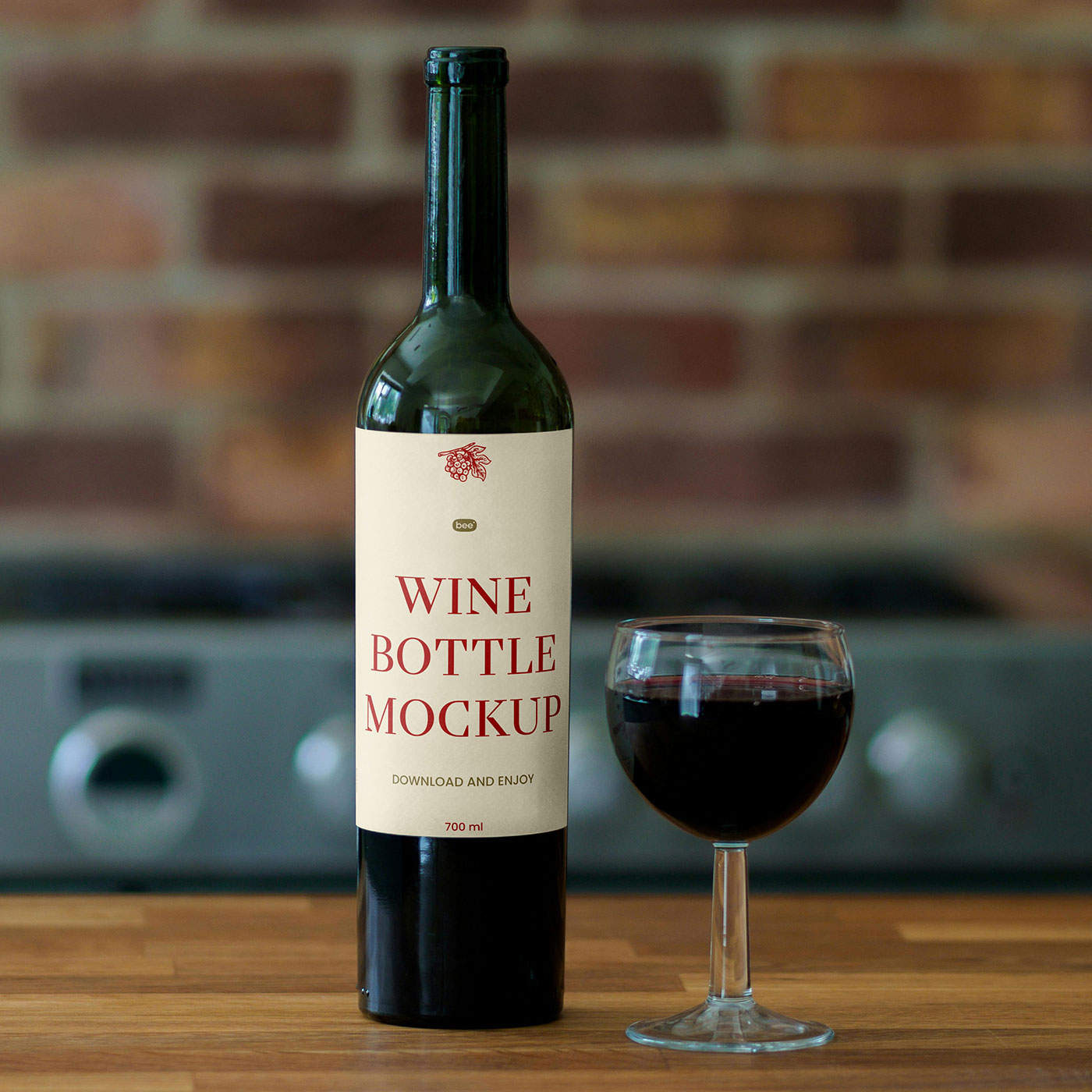 Free Wine Label with Glass Mockup PSD Template