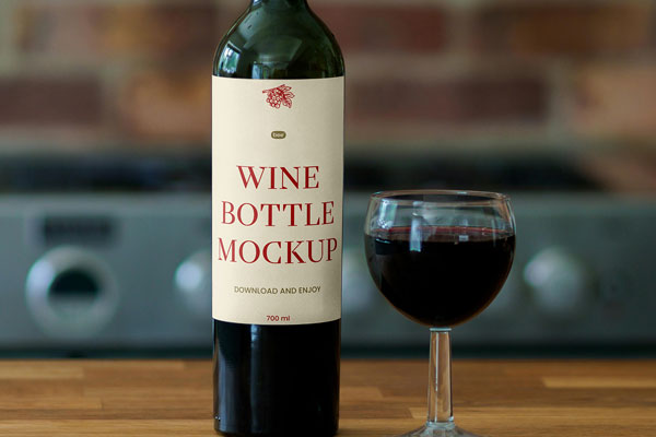 Free Wine Label with Glass Mockup PSD Template
