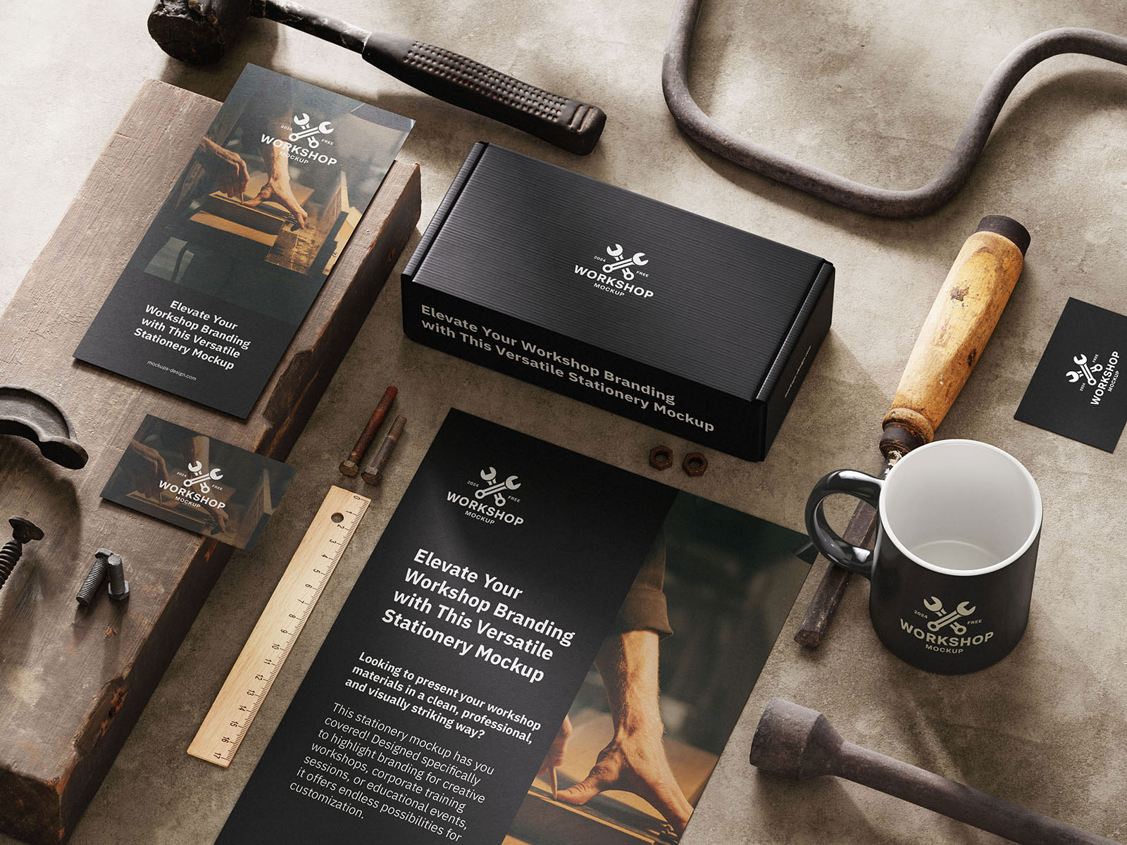 Free Workshop Stationery Mockup Set PSD Template