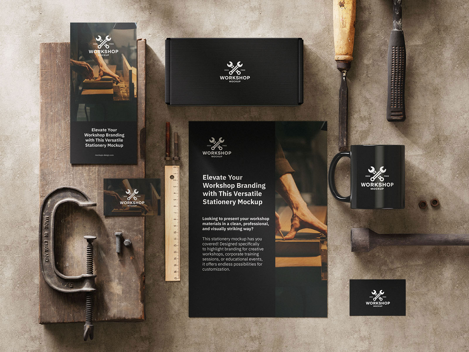 Free Workshop Stationery Mockup Set PSD Template