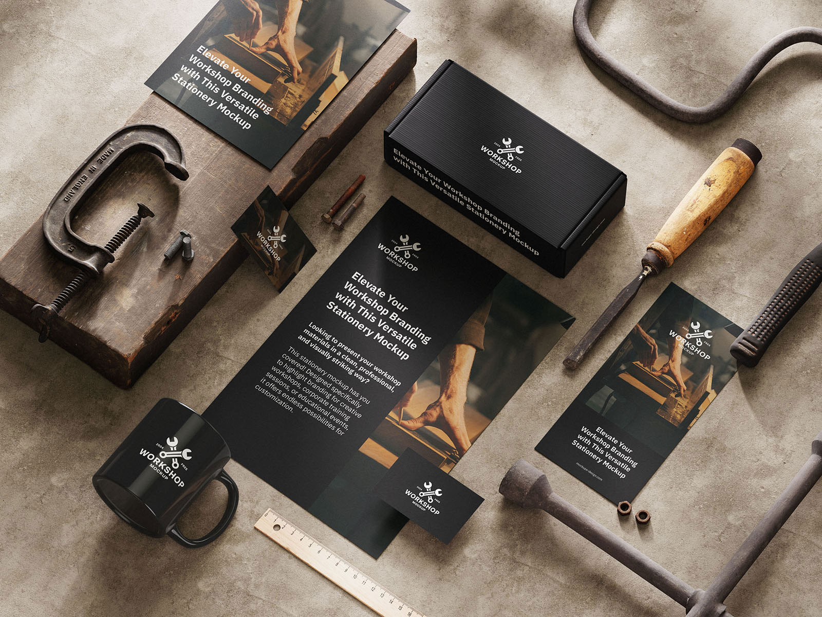Free Workshop Stationery Mockup Set PSD Template