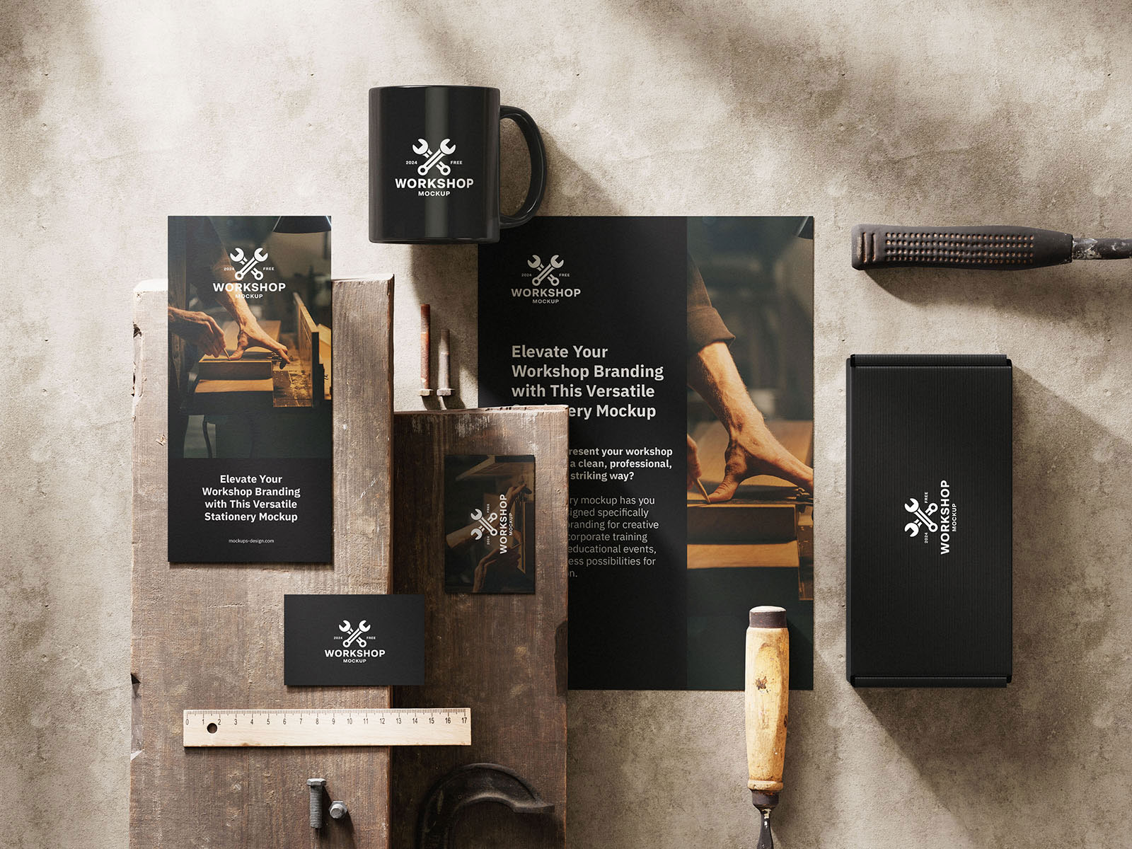 Free Workshop Stationery Mockup Set PSD Template