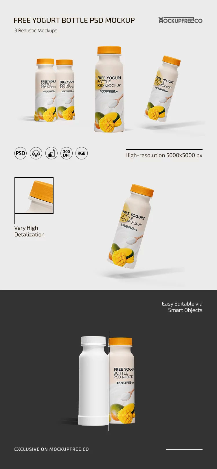 Free Yogurt Bottle Mockup PSD Template