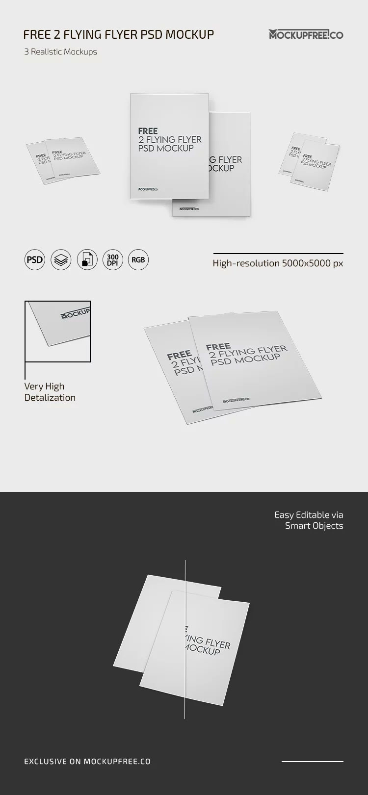 Free 2 Flying Flyer Mockup PSD Template