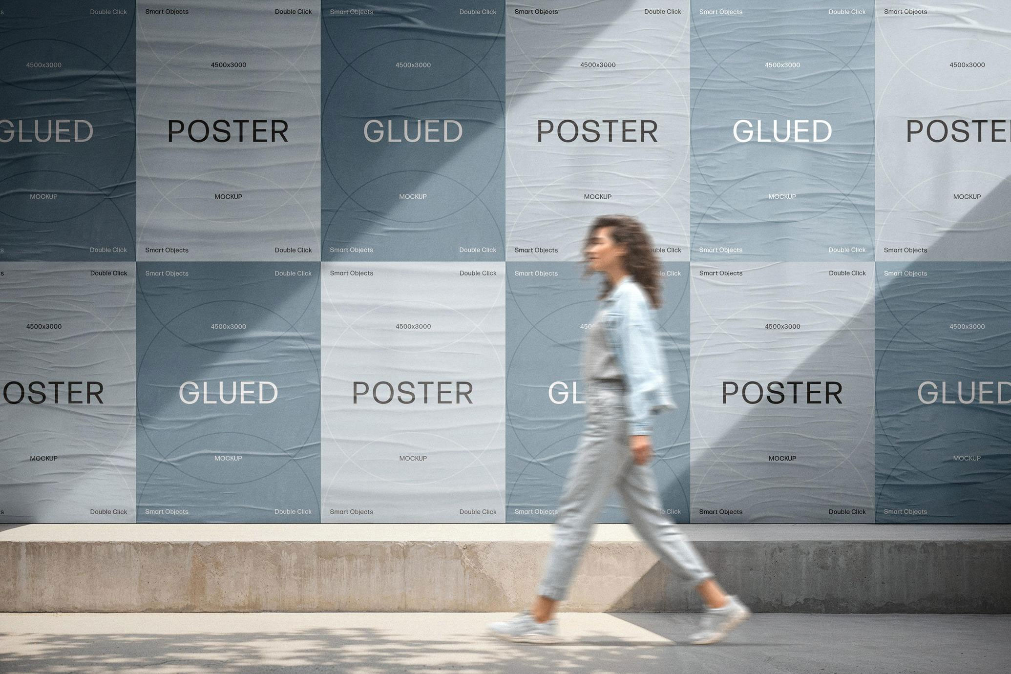 Free A4 Glued Posters Wall Mockup PSD Template